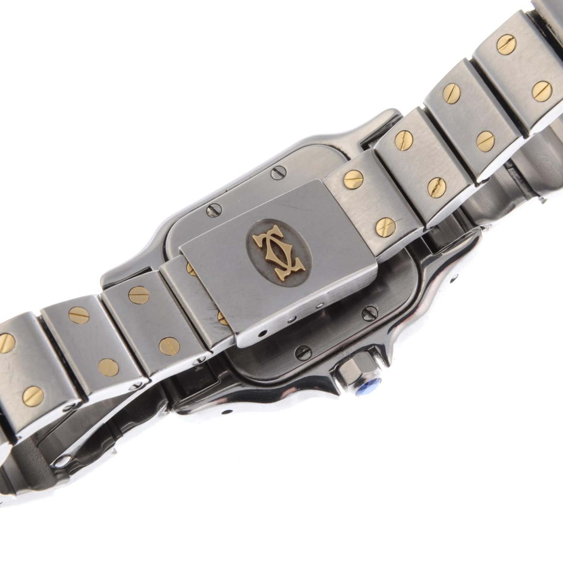 CARTIER - a lady's Santos bracelet watch. Stainless steel case with yellow metal bezel. Reference - Image 2 of 7