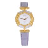 DELANEAU - a lady's Fred wrist watch. 18ct yellow gold case with factory Mother-of-pearl and diamond