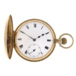 A half hunter pocket watch. 18ct yellow gold case, import hallmarked London 1908. Numbered 126222.