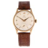 OMEGA - a gentleman's wrist watch. 9ct yellow gold case, hallmarked Birmingham 1952. Numbered
