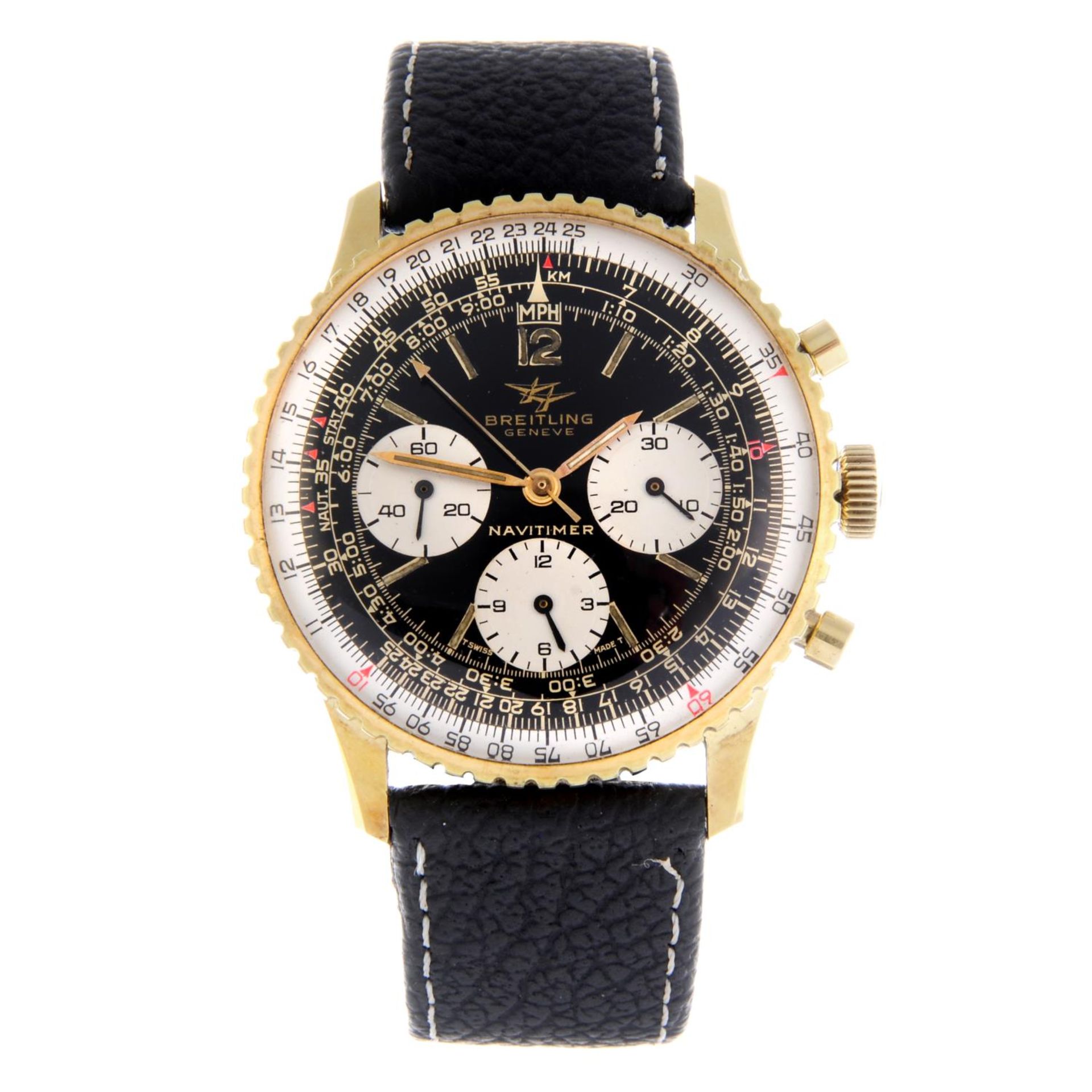 BREITLING - a gentleman's Navitimer chronograph wrist watch. Gold plated case with inner slide