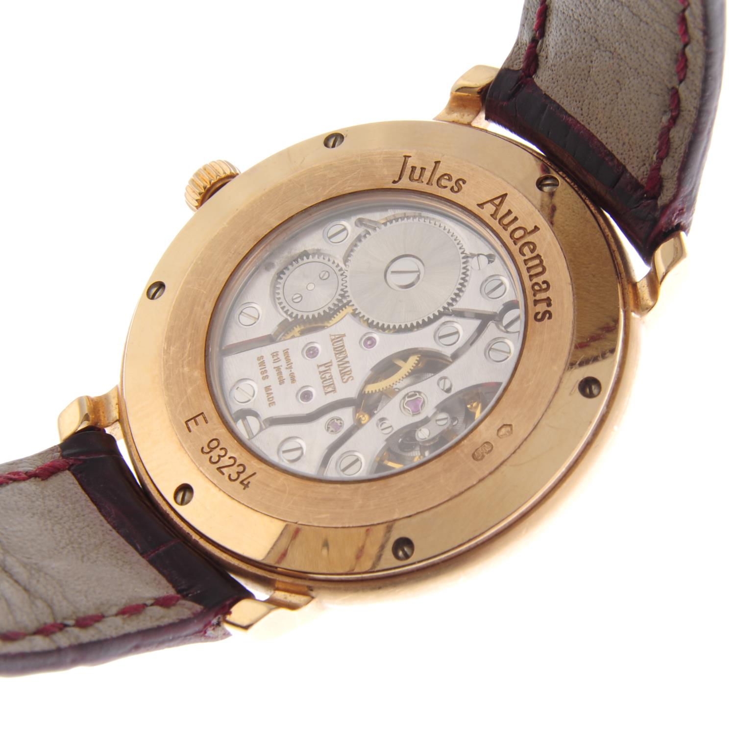 AUDEMARS PIGUET - a gentleman's Jules Audemars wrist watch. 18ct yellow gold case with exhibition - Image 4 of 5