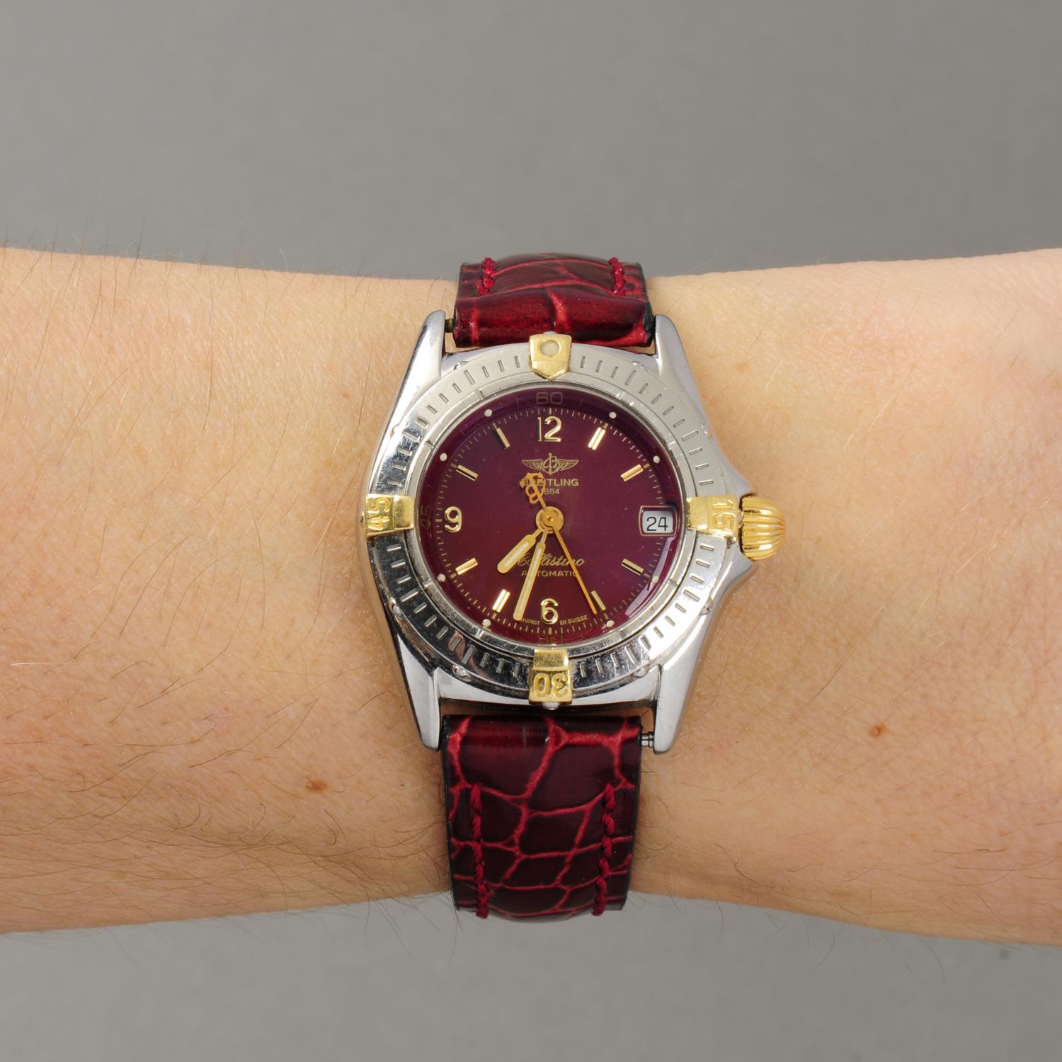 BREITLING - a lady's Callistino wrist watch. Stainless steel case with bi-metal calibrated bezel. - Image 3 of 5