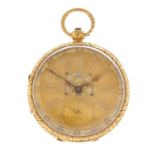 An open face pocket watch by Vacheron & Constantin. Yellow metal case. Numbered 39077. Signed key