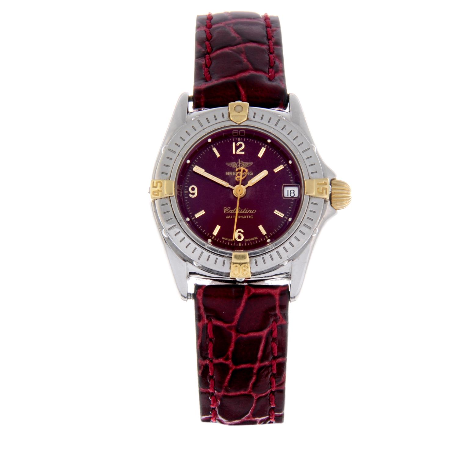 BREITLING - a lady's Callistino wrist watch. Stainless steel case with bi-metal calibrated bezel.