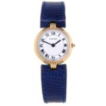 CARTIER - a lady's Vendome Trinity wrist watch. Yellow metal case with tri-colour bezel, stamped 18k