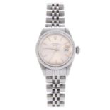 ROLEX - a lady's Oyster Perpetual Date bracelet watch. Circa 1989. Stainless steel case with