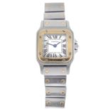 CARTIER - a lady's Santos bracelet watch. Stainless steel case with yellow metal bezel. Reference