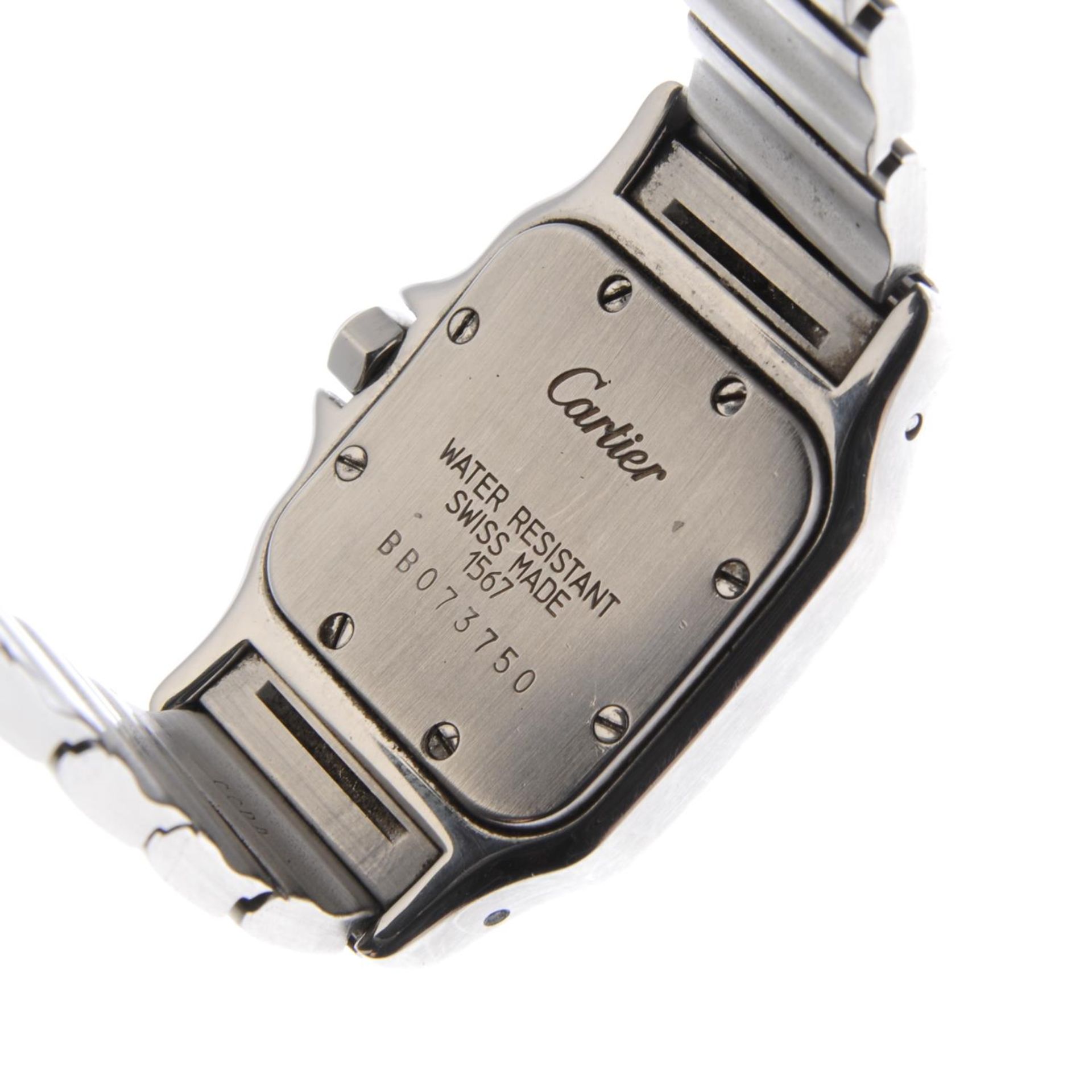 CARTIER - a lady's Santos bracelet watch. Stainless steel case with yellow metal bezel. Reference - Image 5 of 7
