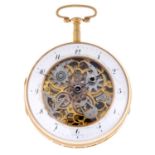 An open face quarter repeater pocket watch. Yellow metal case, stamped K18. Numbered 7875.