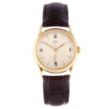 E. MOSER - a gentleman's wrist watch. Yellow metal case, stamped 14K 0.585. Numbered 64363. Manual