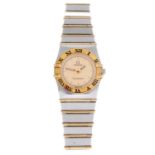 OMEGA - a lady's Constellation bracelet watch. Stainless steel case with yellow metal chapter ring