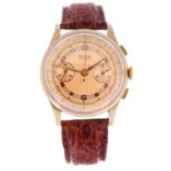 SULTANA - a gentleman's chronograph wrist watch. Yellow metal case, stamped 18K 0.750. Numbered 128.