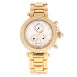 CARTIER - a Pasha chronograph bracelet watch. 18ct yellow gold case with factory diamond set