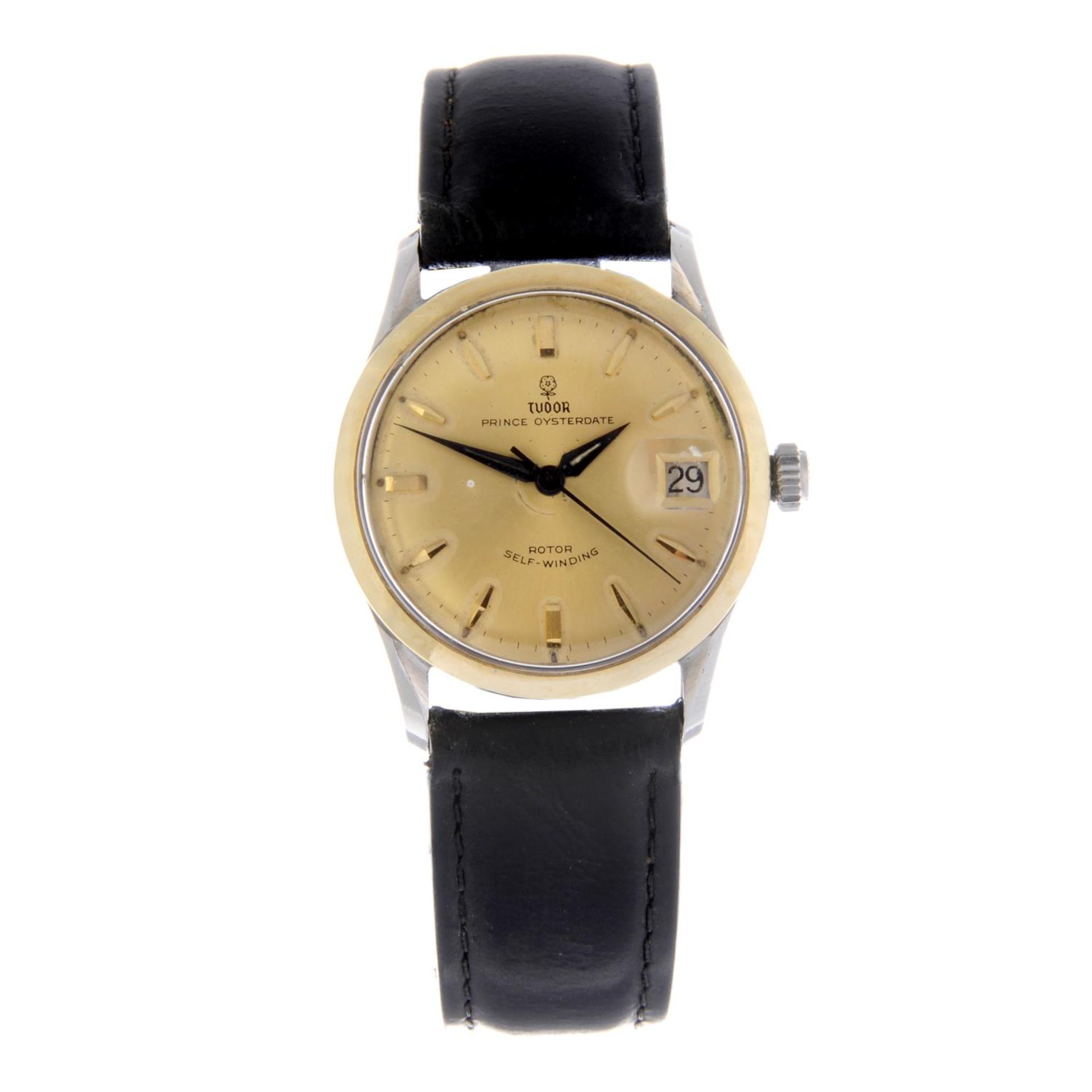 TUDOR - a gentleman's Prince Oysterdate wrist watch. Stainless steel case with yellow metal bezel.