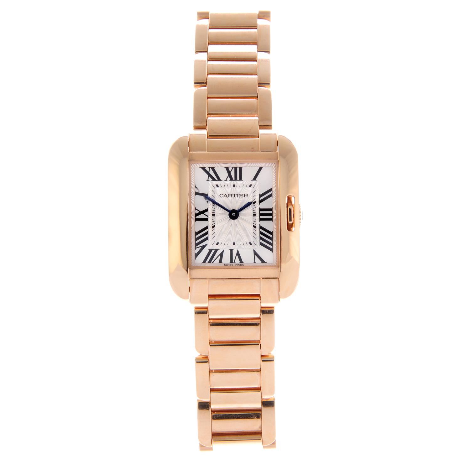 CARTIER - a lady's Tank Anglaise bracelet watch. 18ct rose gold case. Reference 3487, serial