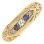 An Edwardian 18ct gold sapphire and diamond five-stone ring.