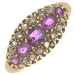 An early 20th century 18ct gold ruby and diamond ring.One diamond point deficient.Hallmarks for