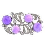 A mid 20th century amethyst and diamond brooch.Estimated total diamond weight 1.40ct,