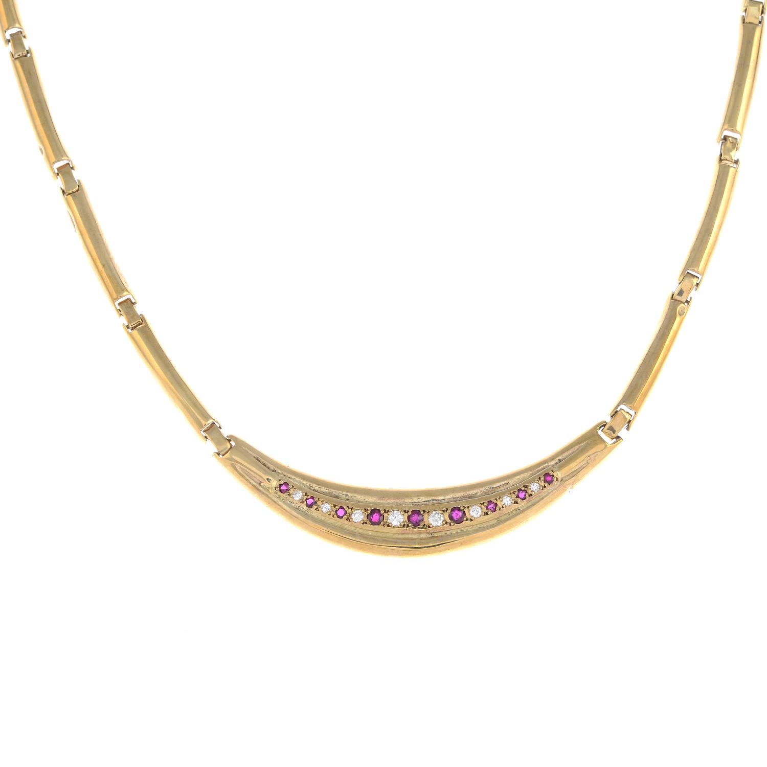 A 9ct gold ruby and diamond necklace,
