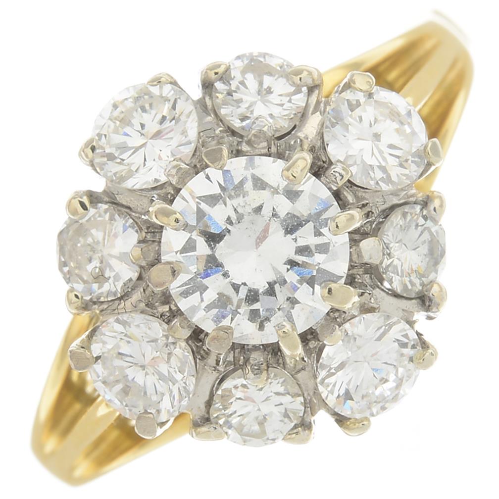 A diamond cluster ring.Estimated total diamond weight 1.75cts,