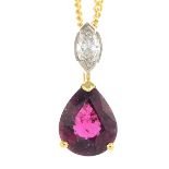 An 18ct gold pink tourmaline and diamond pendant,