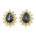 A pair of 18ct gold green sapphire and diamond cluster earrings.