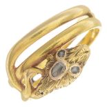 An early 20th century gold diamond snake ring.With French marks.Ring size J.