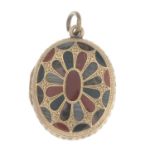 A late 19th century carnelian bloodstone and agate locket.Length 3.5cms.