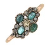 A late 19th century emerald and diamond cluster ring,