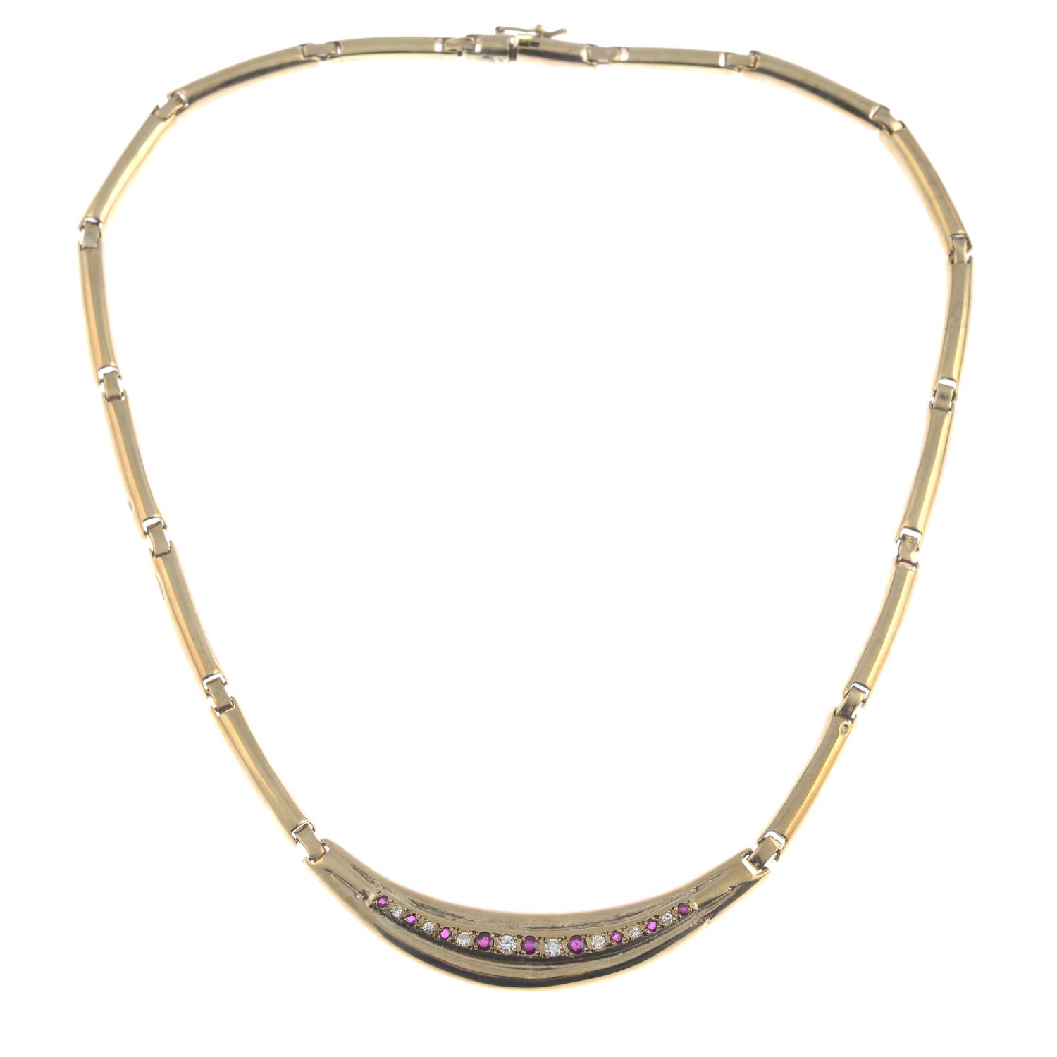 A 9ct gold ruby and diamond necklace, - Image 2 of 3