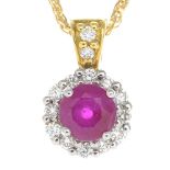 An 18ct gold ruby and diamond pendant,