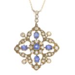 An early 20th century gold diamond and sapphire pendant,