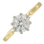 An 18ct gold brilliant-cut diamond single-stone ring.Estimated diamond weight 1ct,