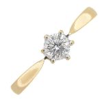 A 9ct gold brilliant-cut diamond single-stone ring.Diamond weight 0.30ct,