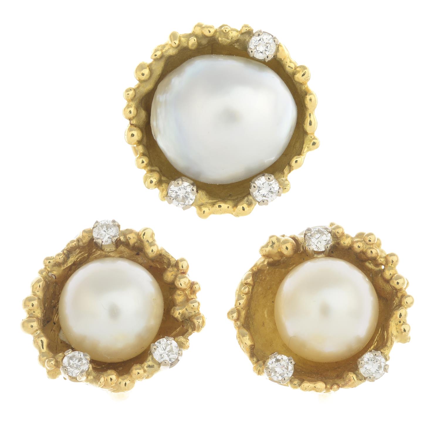 A pair of 1970s 18ct gold baroque cultured pearl and diamond bracelets, - Image 2 of 6