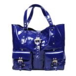 MULBERRY - a blue patent Roxanne Tote handbag.