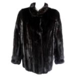 A dark ranch mink jacket with matching hat.