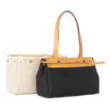 HERMÈS - a toile 2-in-1 Herbag Cabas PM tote handbag with one additional larger cover.