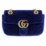 GUCCI - a blue velvet Mini Matelassé Marmont Flap handbag.