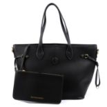 TRUSSARDI - a black leather trapeze tote with pouch.