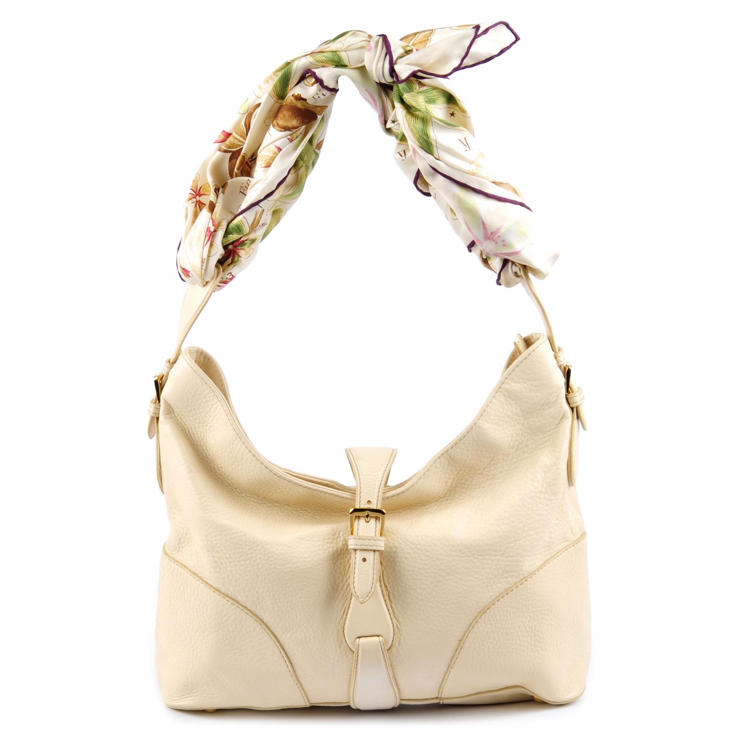 ASPREY - a cream handbag with scarf handle.