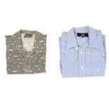 Two men's designer shirts and four pairs of designer trousers.