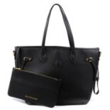 TRUSSARDI - a black leather trapeze tote with pouch.