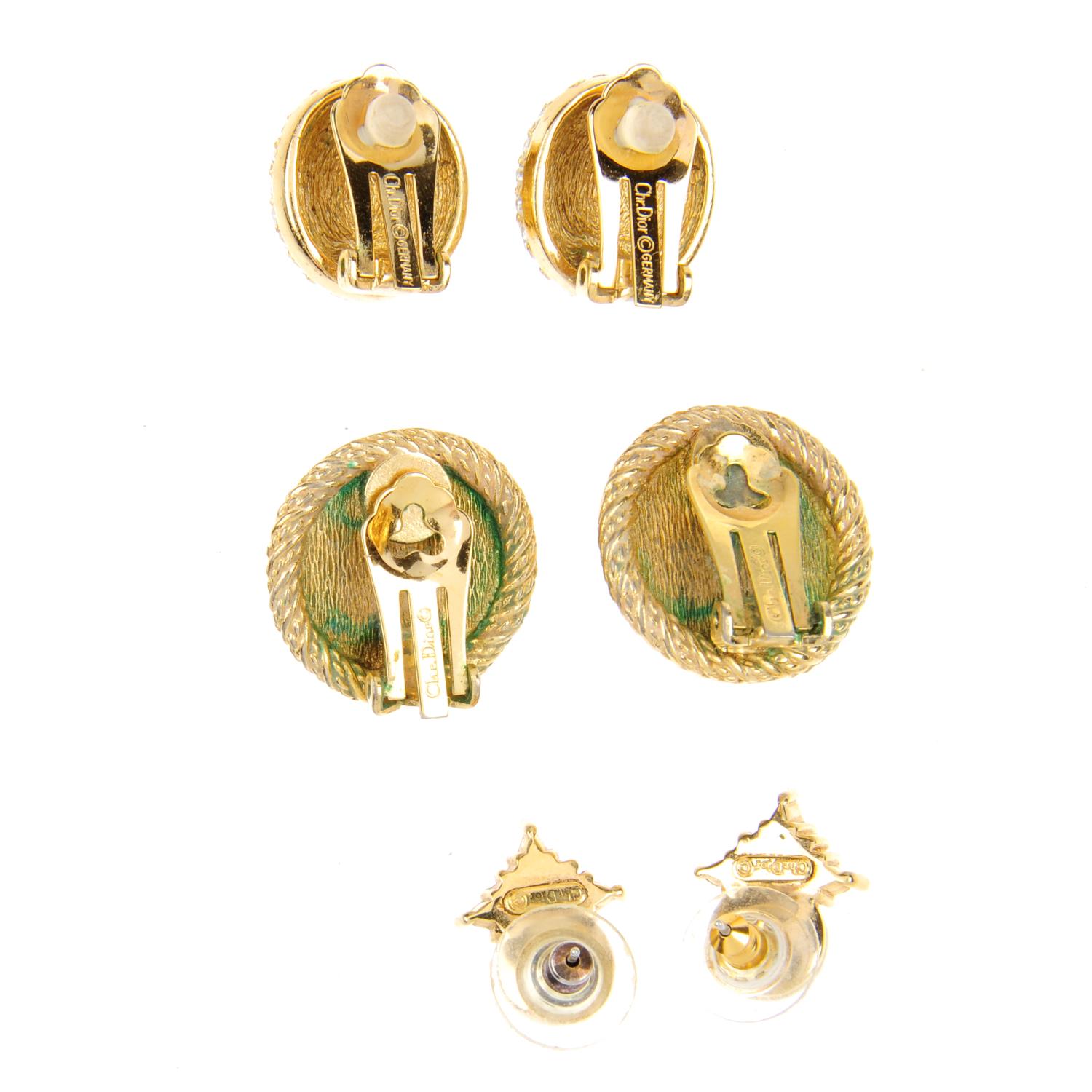 CHRISTIAN DIOR - three pairs of earrings. - Image 2 of 2