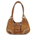 PRADA - a small suede hobo handbag.