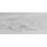 A Lalique clear and frosted glass shark, engraved to base Lalique France, 18 (45.75cm) long.