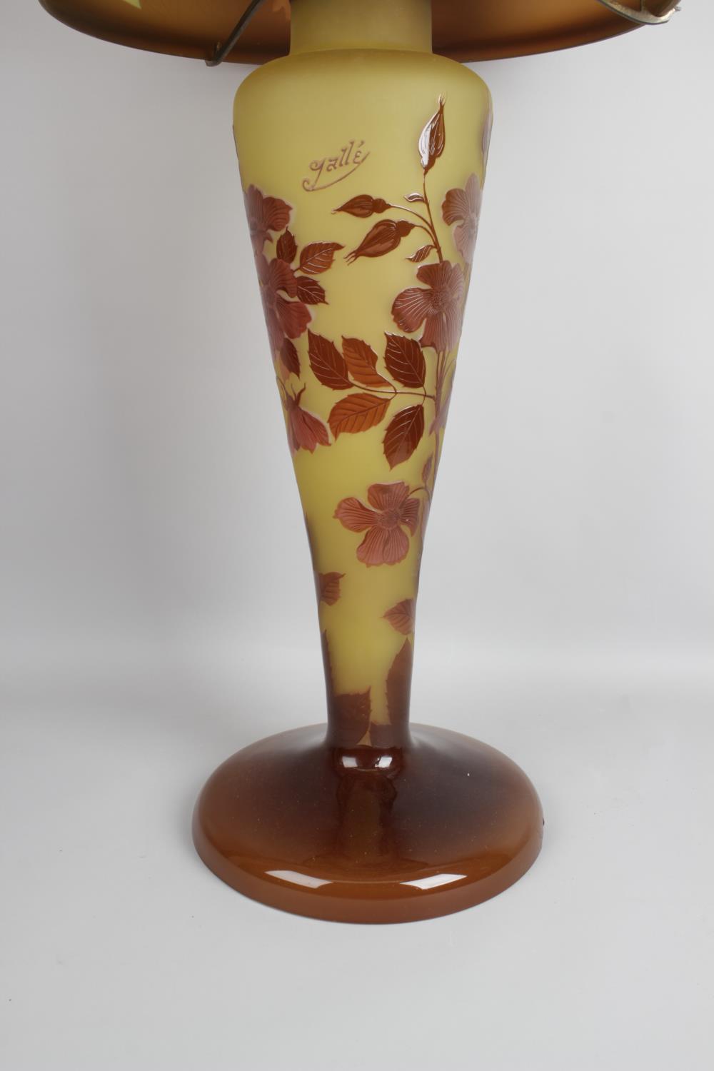 A large reproduction Galle Art Nouveau style overlaid and cut glass lamp, - Image 2 of 3