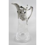 A modern silver mounted glass claret jug,
