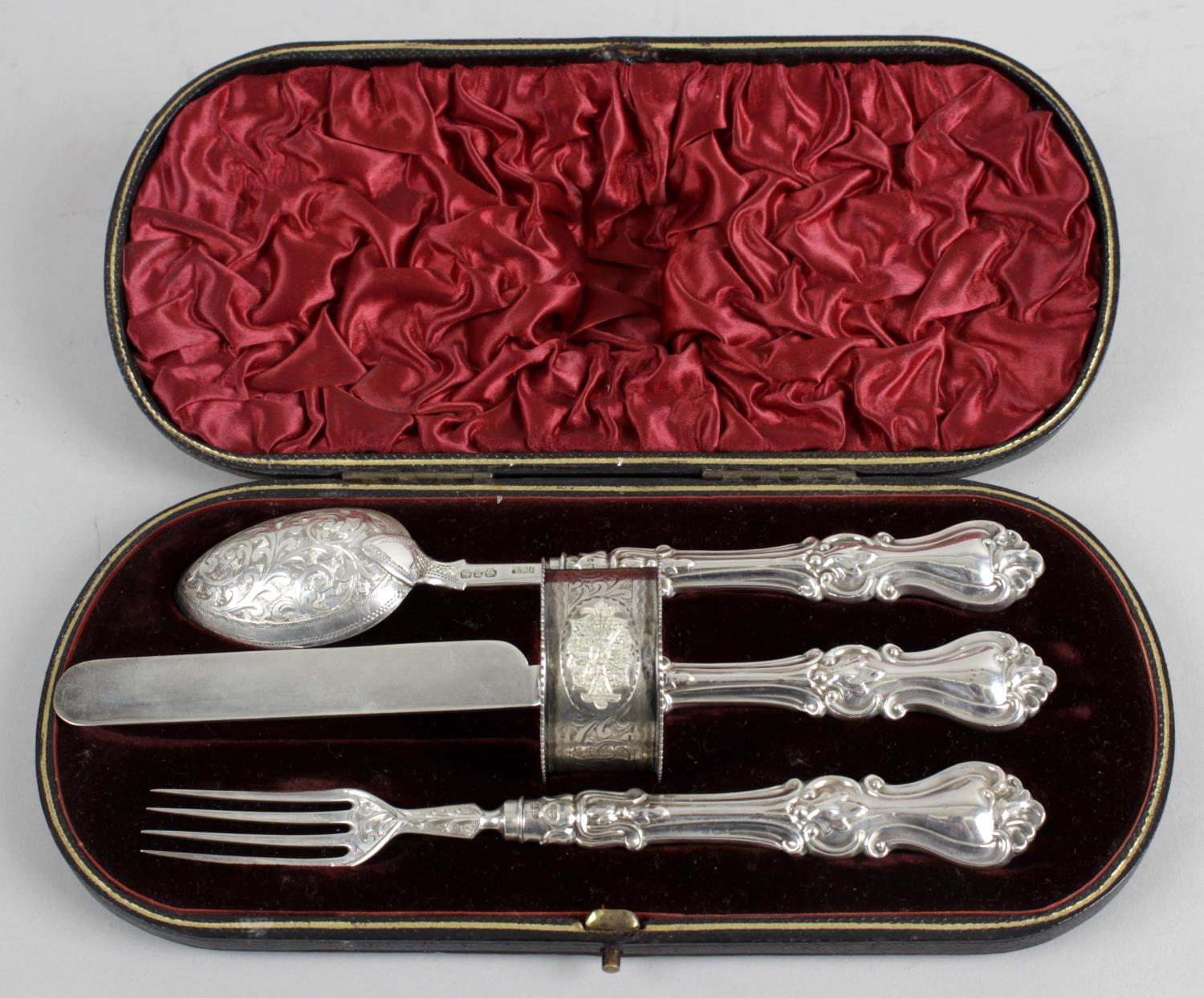 A cased late Victorian silver christening set,